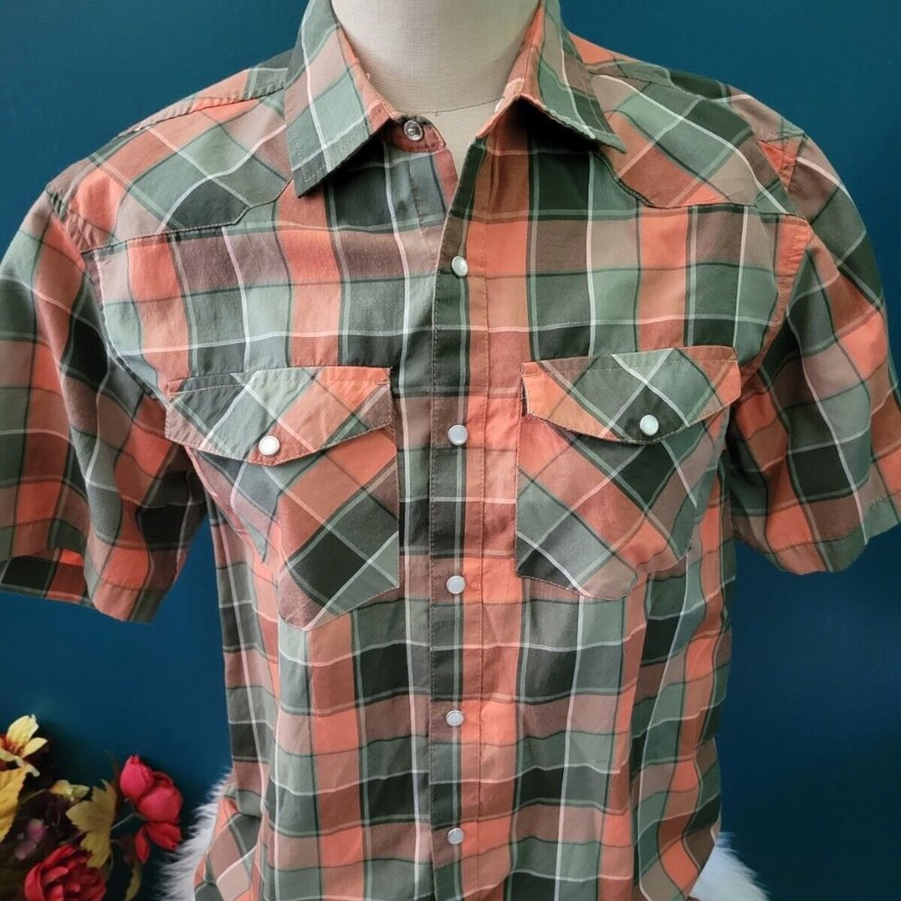 SIZE M AMERICAWARE Men's Western Snap Up Checked Short Sleeve Shirt INVPV91